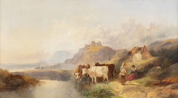 Auction 141<br>HIRTEN MIT KÜHEN VOR EINER SEELANDSCHAFT UND EINEM SCHLOSS