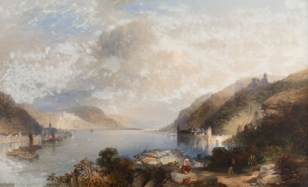 Auction 141<br>BLICK VON SÜDEN AUF DEM RHEIN, MIT ST. GOARSHAUSEN UND BURG KATZ AUF DER RECHTEN SEITE, ST. GOAR MIT RUINE RHEINFELS AUF DER LINKEN SEITE. 1855