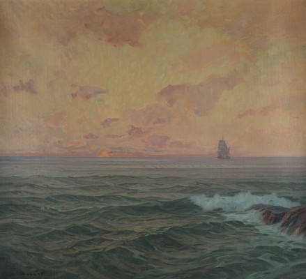 Auktion 141<br>SEESTÜCK MIT SCHIFF IN DER ABENDSONNE