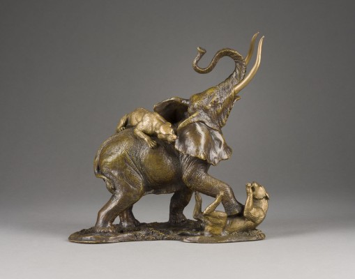 Auktion 141<br>ELEFANT IM KAMPF MIT ZWEI LÖWEN