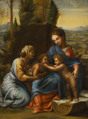 Auktion 141<br>HEILIGE FAMILIE MIT DER JUNGFRAU MARIA, ELISABETH, CHRISTUS UND DEM JOHANNESKNABEN