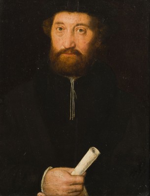 Auktion 141<br>PORTRAIT EINES BÄRTIGEN MANNES, EINE SCHRIFTROLLE IN DEN HÄNDEN HALTEND