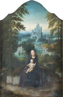 Auktion 141<br>JUNGFRAU MIT DEM KINDE IN ZERKLÜFTETER FELSLANDSCHAFT