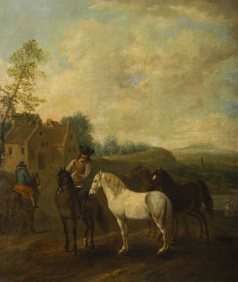 Auktion 141<br>LANDSCHAFT MIT REITERN UND PFERDEN VOR BÄUERLICHEM ANWESEN