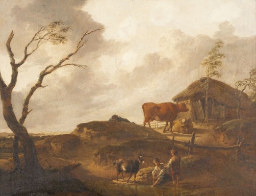 Auktion 141<br>LANDSCHAFT MIT ZIEGENHIRTEN, KÜHEN UND ANGRENZENDEN STALLUNGEN