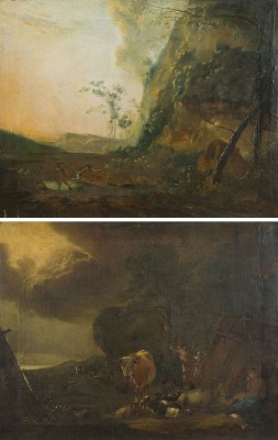 Auktion 141<br>PAAR GEMÄLDE: LANDSCHAFT MIT RASTENDEN HIRTEN UND WEIDEVIEH / LANSCHAFT MIT WEIDEVIEH AN DER WASSERSTELLE