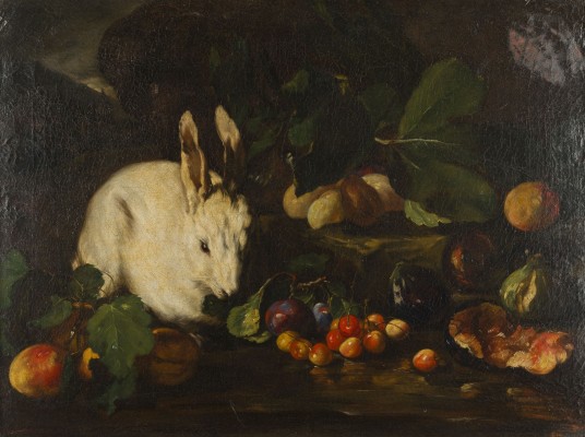 Auktion 141<br>STILLLEBEN MIT KANINCHEN UND FRÜCHTEN