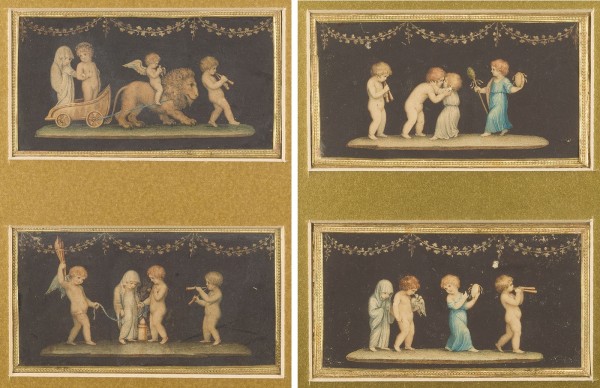 Auktion 141<br>GRUPPE VON VIER MYTHOLOGISCHEN SZENEN MIT MUSIZIERENDEN PUTTEN