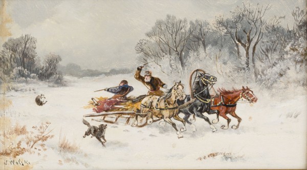 Auction 142<br>WINTERLANDSCHAFT MIT VOR WÖLFEN FLIEHENDE TROIKA