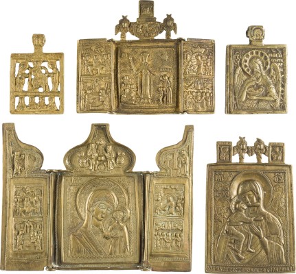 Bild SAMMLUNG VON FÜNF BRONZE-IKONEN: DARSTELLUNGEN DER GOTTESMUTTER, DEESIS SOWIE JOHANNES DER TÄUFER