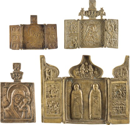 Bild SAMMLUNG VON VIER BRONZE-IKONEN: DARSTELLUNGEN DER GOTTESMUTTER SOWIE HEILIGE BLASIUS UND AFANASIUS