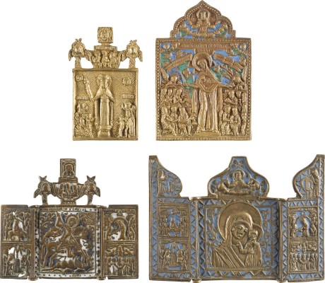 Bild SAMMLUNG VON VIER BRONZE-IKONEN: GOTTESMUTTER 'FREUDE ALLER LEIDENDEN', GOTTESMUTTER VON KASAN SOWIE HEILIGER GEORG DER DRACHENTÖTER