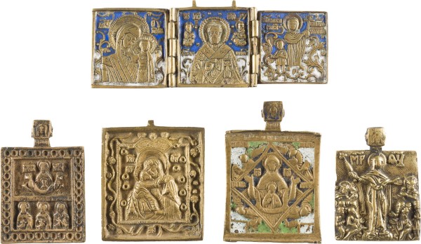 Bild SAMMLUNG VON FÜNF BRONZE-IKONEN: DARSTELLUNGEN DER GOTTESMUTTER SOWIE EIN TRIPTYCHON