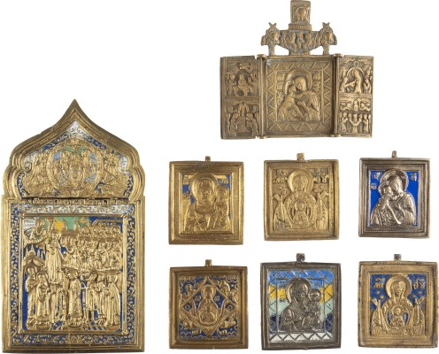 Bild SAMMLUNG VON ACHT BRONZE-IKONEN MIT DARSTELLUNGEN DER GOTTESMUTTER