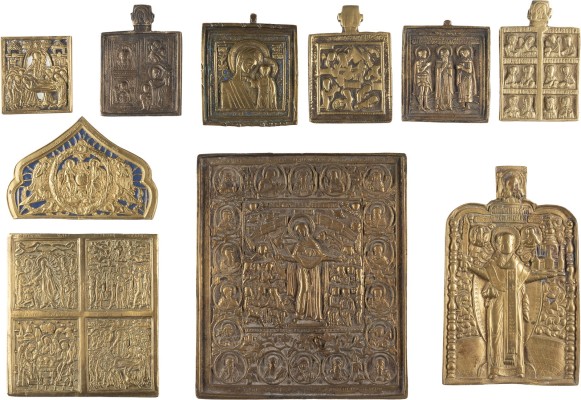 Bild SAMMLUNG VON ZEHN BRONZE-IKONEN: DARSTELLUNGEN DER GOTTESMUTTER, AUSGEWÄHLTE HEILIGE, FESTTAGE SOWIE EIN FRAGMENT