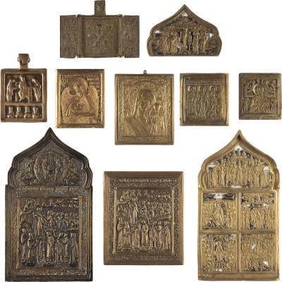 Bild SAMMLUNG VON ZEHN BRONZE-IKONEN: GOTTESMUTTER VON KASAN, DEESIS, AUSGEWÄHLTE HEILIGE, FESTTAGE SOWIE EIN FRAGMENT