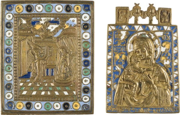 Auction 142<br>ZWEI BRONZE-IKONEN: GOTTESMUTTER FEODOROWSKAJA SOWIE VERKÜNDIGUNG
