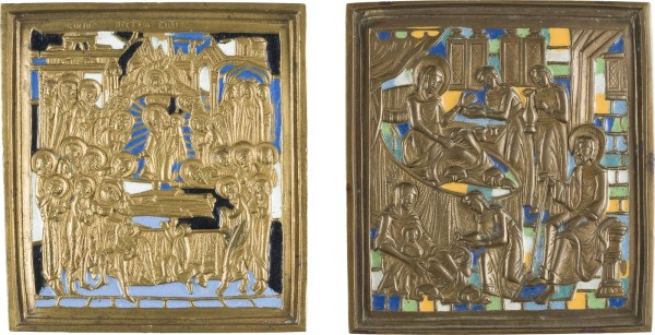 Auction 142<br>ZWEI BRONZE-IKONEN: GEBURT SOWIE ENTSCHLAFEN DER GOTTESMUTTER