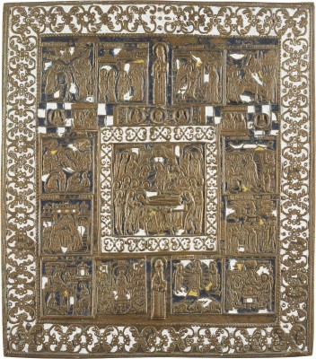 Picture GROSSE BRONZE-IKONE MIT DEM ENTSCHLAFEN DER GOTTESMUTTER UND FESTTAGEN