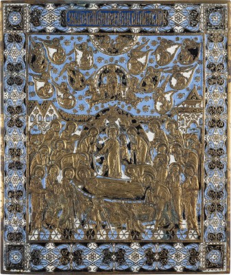 Picture FEINE GROSSE BRONZE-IKONE MIT DEM ENTSCHLAFEN DER GOTTESMUTTER