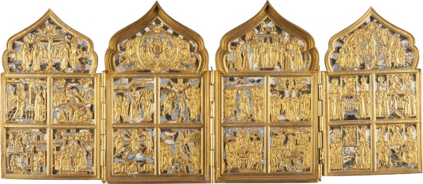 Picture FEINES BRONZE-TETRAPTYCHON MIT HOCHFESTEN DES ORTHODOXEN KIRCHENJAHRES