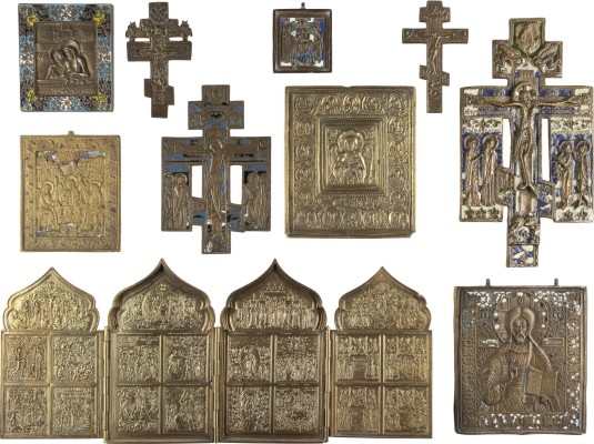 Picture SAMMLUNG VON ZEHN BRONZE-IKONEN: DARSTELLUNGEN CHRISTI, ALTTESTAMENTLICHE DREIFALTIGKEIT SOWIE FESTTAGE
