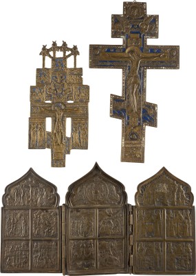 Bild SAMMLUNG VON DREI BRONZE-IKONEN: KRUZIFIXE SOWIE EIN TRIPTYCHON MIT FESTTAGEN