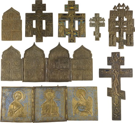 Bild SAMMLUNG VON ACHT BRONZE-IKONEN: KRUZIFIXE, FESTTAGE SOWIE EIN TRIPTYCHON MIT DEESIS