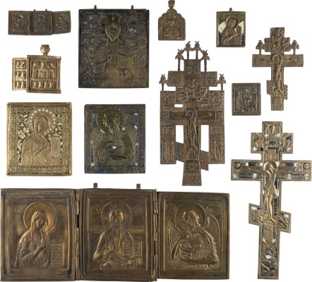 Bild SAMMLUNG VON ZWÖLF BRONZE-IKONEN: DARSTELLUNGEN DER DEESIS SOWIE KRUZIFIXE