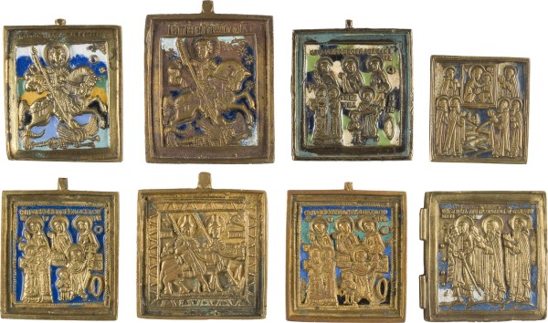 Bild SAMMLUNG VON ACHT BRONZE-IKONEN MIT AUSGEWÄHLTEN HEILIGEN