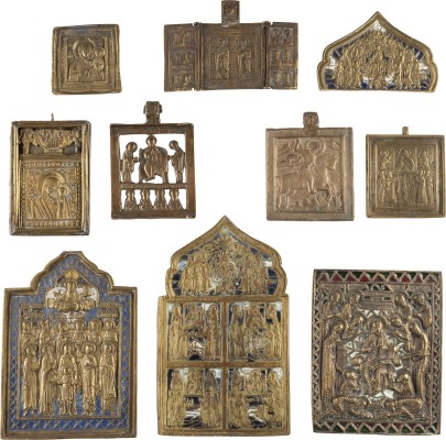 Bild SAMMLUNG VON ZEHN BRONZE-IKONEN: DARSTELLUNGEN DER GOTTESMUTTER, AUSGEWÄHLTE HEILIGE, DEESIS SOWIE EIN FRAGMENT