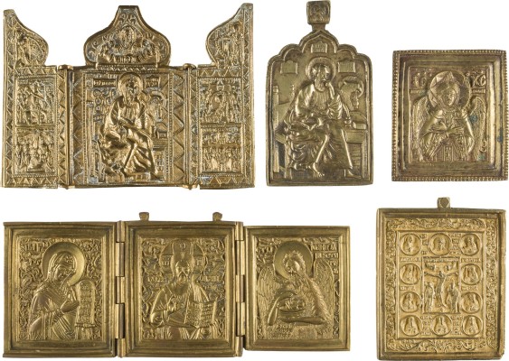 Bild SAMMLUNG VON FÜNF BRONZE-IKONEN: DARSTELLUNGEN CHRISTI, DEESIS SOWIE HEILIGER JOHANNES, THEOLOGE IM SCHWEIGEN