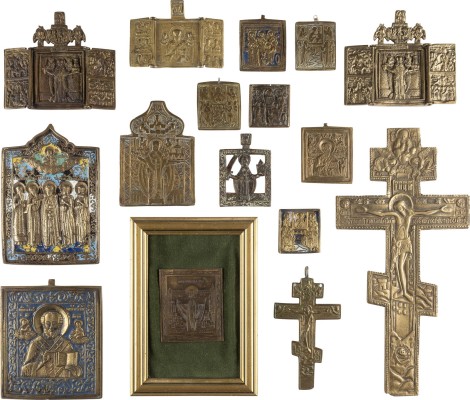Bild SAMMLUNG VON 16 BRONZE-IKONEN: KRUZIFIXE SOWIE AUSGEWÄHLTE HEILIGE