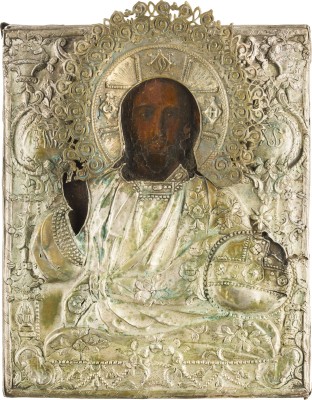 Picture IKONE MIT CHRISTUS PANTOKRATOR DEM WELTENHERRSCHER MIT SILBER-OKLAD