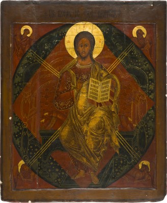 Picture MONUMENTALE IKONE MIT DEM THRONENDEN CHRISTUS INMITTEN DER ENGELSMÄCHTE AUS EINER KIRCHEN-IKONOSTASE