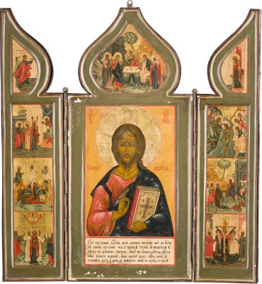 Picture GROSSES TRIPTYCHION MIT CHRISTUS PANTOKRATOR UND FESTTAGEN