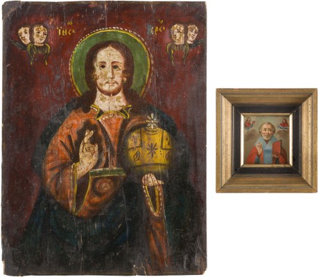 Picture ZWEI IKONEN: KLEINE DATIERTE IKONE MIT DEM HEILIGEN NIKOLAUS VON MYRA UND CHRISTUS PANTOKRATOR