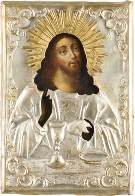 Picture IKONE MIT CHRISTUS UND DER EUCHARISTIE MIT OKLAD