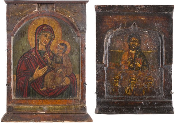 Picture ZWEI TRIPTYCHON-MITTELTEILE: CHRISTUS UND GOTTESMUTTER HODEGETRIA