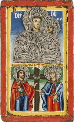 Picture KLEINE IKONE MIT DER GOTTESMUTTER UND DEN HEILIGEN KONSTANTIN UND HELENA