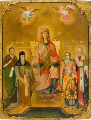 Picture GROSSFORMATIGE IKONE MIT DER THRONENDEN GOTTESMUTTER UND VIER HEILIGEN