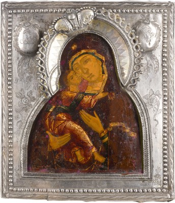 Bild IKONE MIT DER GOTTESMUTTER VON WLADIMIR (WLADIMIRSKAJA) MIT SILBER-RIZA