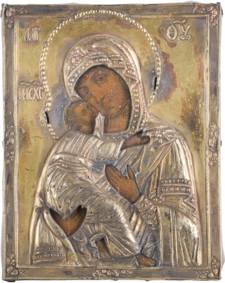 Bild KLEINE IKONE MIT DER GOTTESMUTTER VON WLADIMIR (WLADIMIRSKAJA) MIT VERMEIL-OKLAD