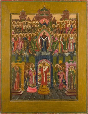 Bild MONUMENTALE IKONE MIT DEM SCHLEIERWUNDER DER GOTTESMUTTER (POKROW) AUS EINER KIRCHEN-IKONOSTASE