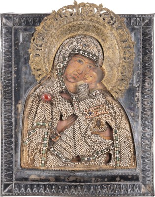 Auction 142<br>PERL-OKLAD EINER IKONE MIT DER GOTTESMUTTER VON TOLGA (TOLGSKAJA)