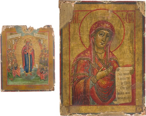 Auction 142<br>ZWEI IKONEN: GOTTESMUTTER 'FREUDE ALLER LEIDENDEN' UND GOTTESMUTTER AUS EINER DEESIS