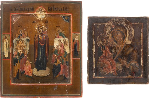 Auction 142<br>ZWEI IKONEN: DREIHÄNDIGE GOTTESMUTTER UND GOTTESMUTTER 'FREUDE ALLER LEIDENDEN'