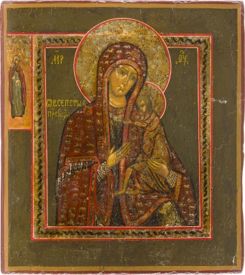 Auction 142<br>KLEINE IKONE MIT DER GOTTESMUTTER 'O VSEPETAJA MATI' (OH DU VON ALLEN GEPRIESENE MUTTER)
