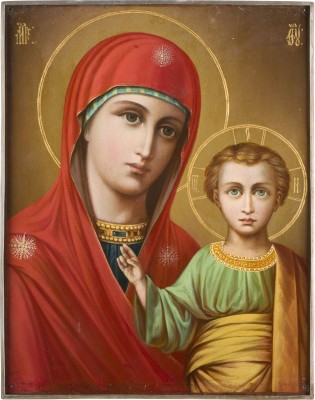 Picture GROSSE IKONE MIT DER GOTTESMUTTER VON KASAN (KASANSKAJA) MIT SILBER-BASMA