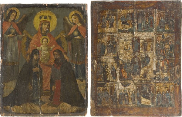 Picture ZWEI GROSSE IKONEN: GOTTESMUTTER PETSCHERSKAJA (VOM KIEWER HÖHLENKLOSTER) UND FESTTAGSIKONE